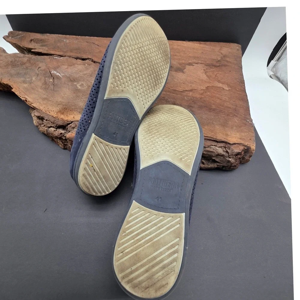 Hipster Slip On Loafers Mens 41 Navy Blue Perforated Suede Leather Shoes